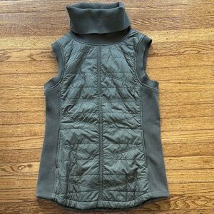 Prana Olive Green Quilted Sleeveless Vest with Funnel Neck